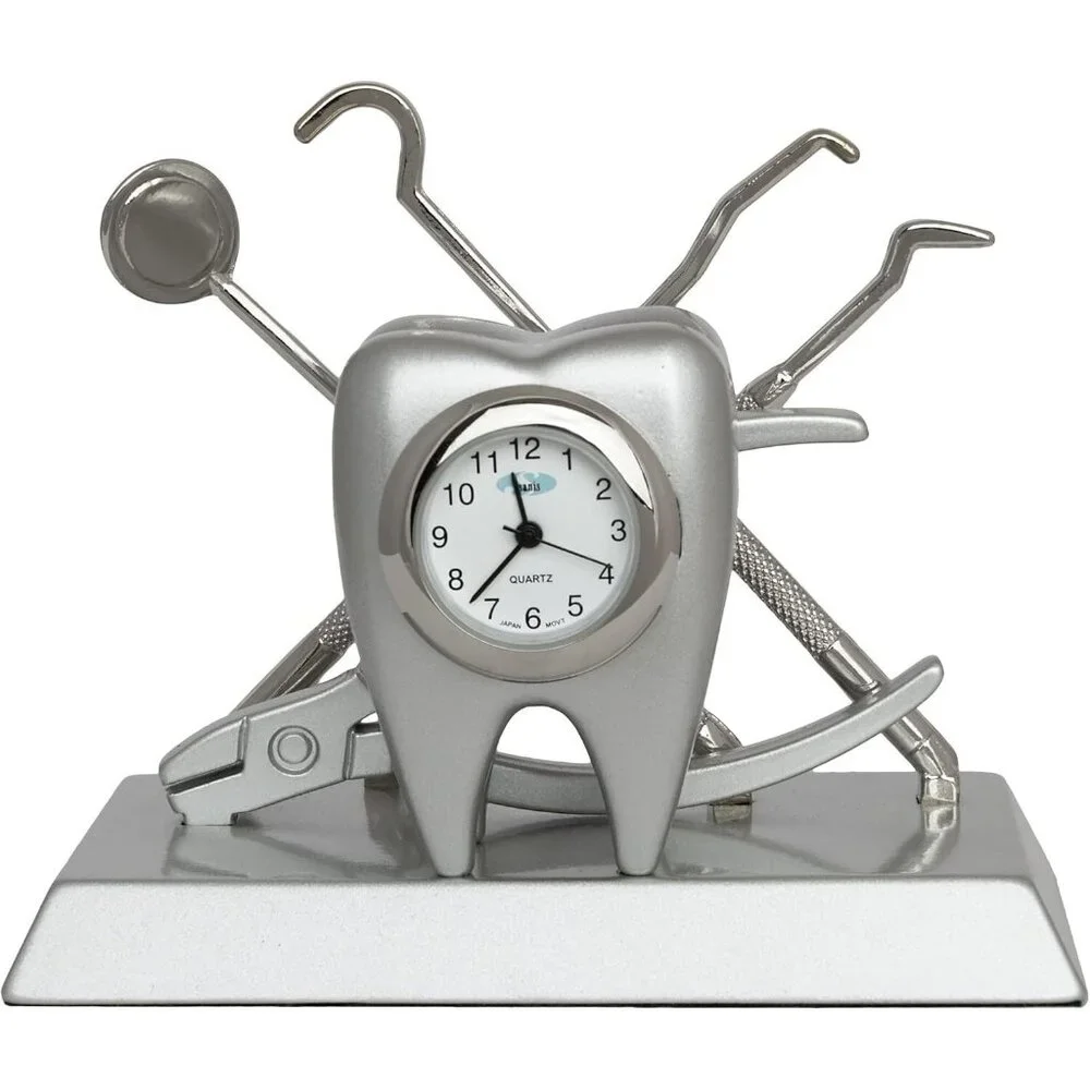 DENTIST Desk Clock Silver Christmas Gift Zinc Alloy Time Piece - Picture 1 of 8